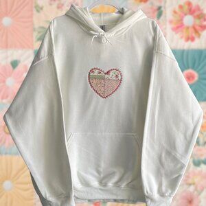 Heart Patchwork Floral Red Lace Embroidered Hoodie